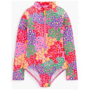 NWT Mini Boden Kids Long Sleeve One Piece Rashguard Pink Swimsuit 5-6Y $42 [jb]